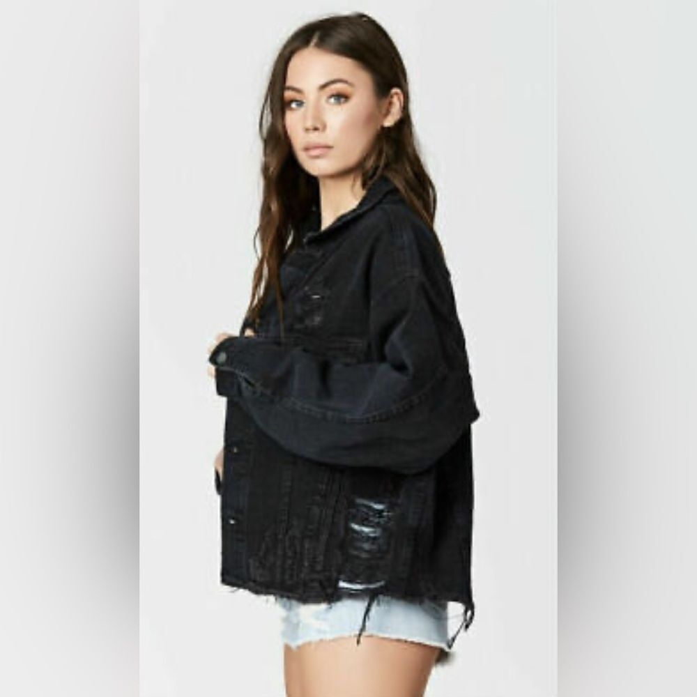 Carmar Thrashed Black Denim with rips and distressed Jacket Oversized XS